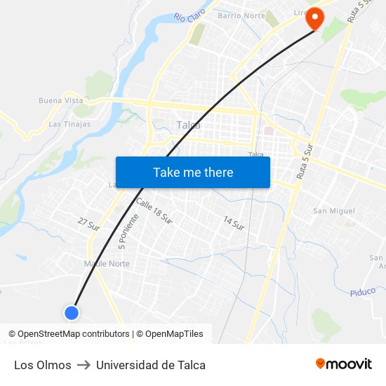 Los Olmos to Universidad de Talca map