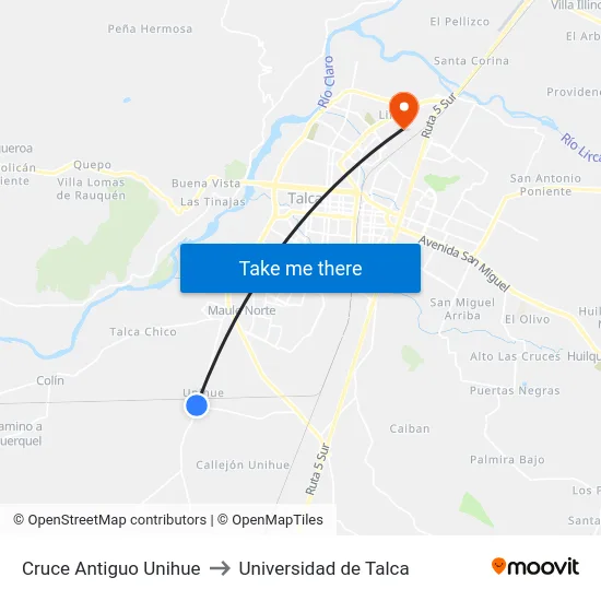 Cruce Antiguo Unihue to Universidad de Talca map