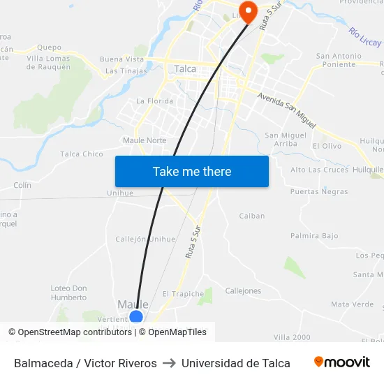 Balmaceda / Victor Riveros to Universidad de Talca map