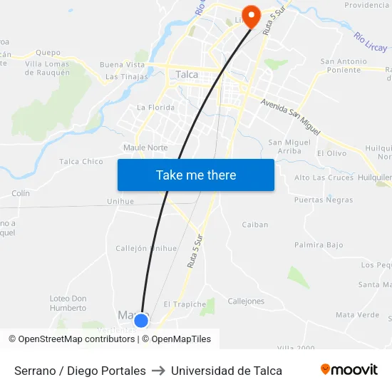 Serrano / Diego Portales to Universidad de Talca map