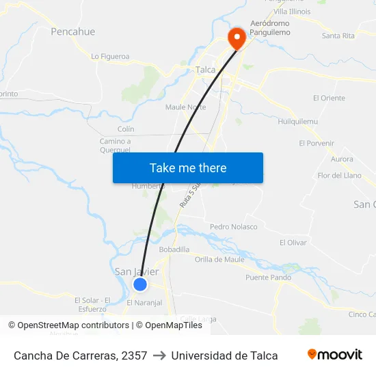 Cancha De Carreras, 2357 to Universidad de Talca map