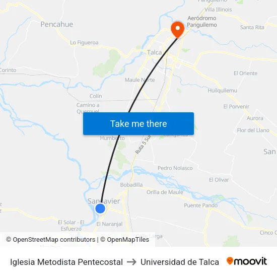 Iglesia Metodista Pentecostal to Universidad de Talca map