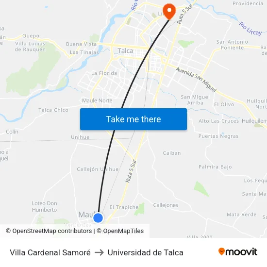 Villa Cardenal Samoré to Universidad de Talca map