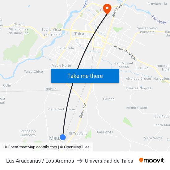 Las Araucarias / Los Aromos to Universidad de Talca map