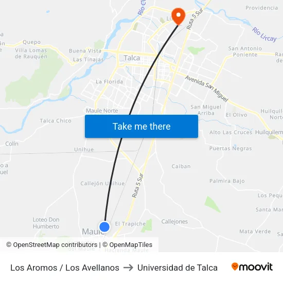 Los Aromos / Los Avellanos to Universidad de Talca map