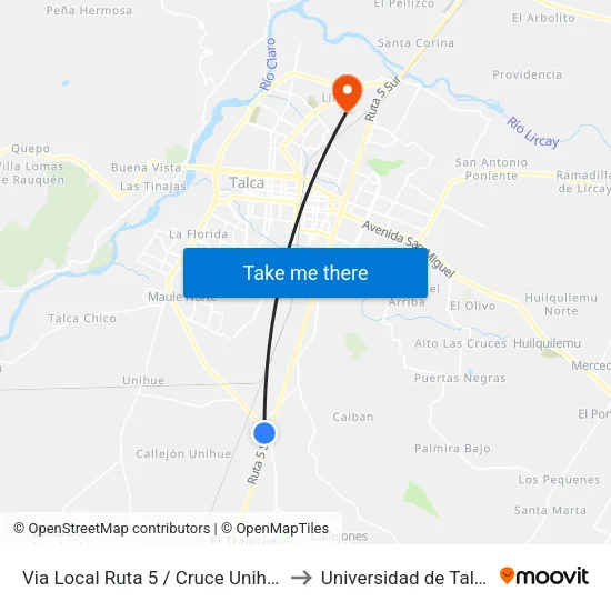 Via Local Ruta 5 / Cruce Unihue to Universidad de Talca map