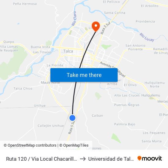 Ruta 120 / Via Local Chacarillas to Universidad de Talca map