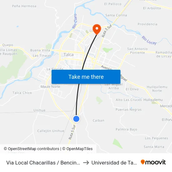 Via Local Chacarillas / Bencinera to Universidad de Talca map