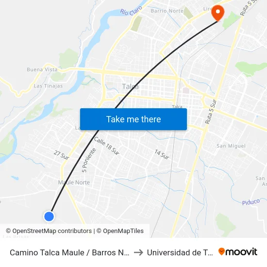 Camino Talca Maule / Barros Negros to Universidad de Talca map