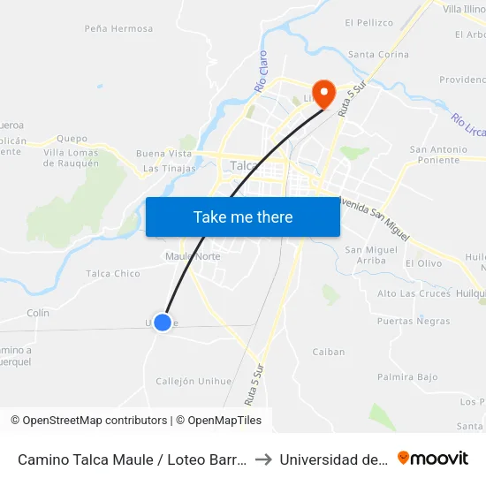 Camino Talca Maule / Loteo Barros Negros to Universidad de Talca map