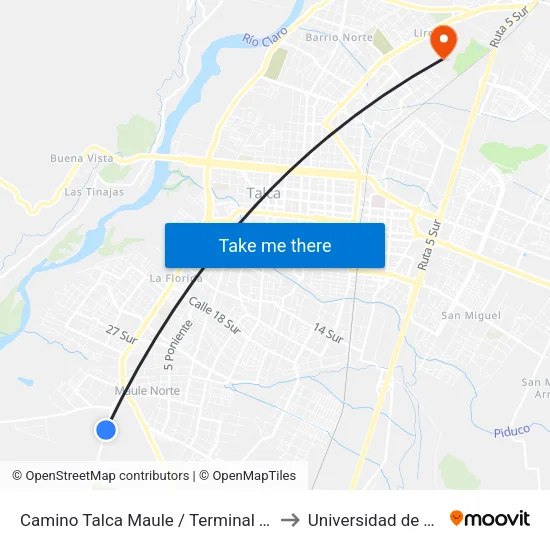 Camino Talca Maule / Terminal Taxutal to Universidad de Talca map