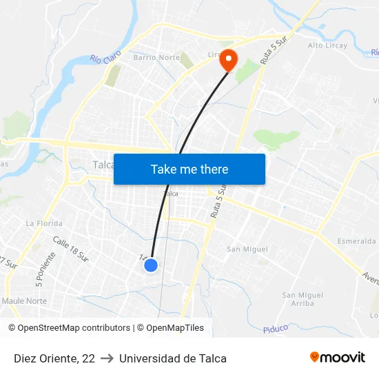 Diez Oriente, 22 to Universidad de Talca map