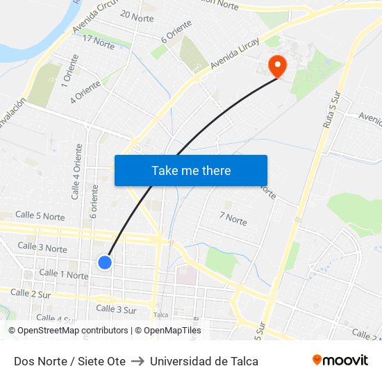 Dos Norte / Siete Ote to Universidad de Talca map