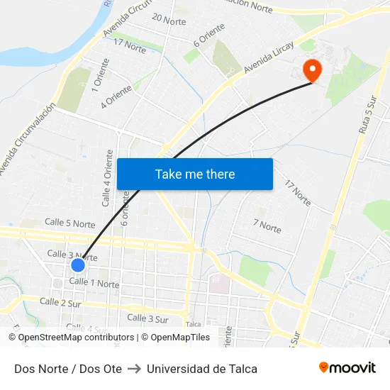 Dos Norte / Dos Ote to Universidad de Talca map