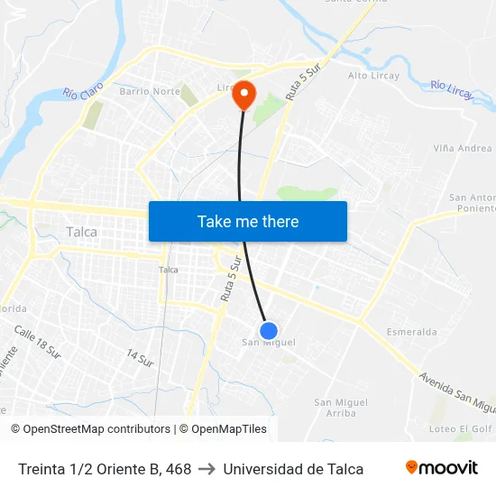 Treinta 1/2 Oriente B, 468 to Universidad de Talca map