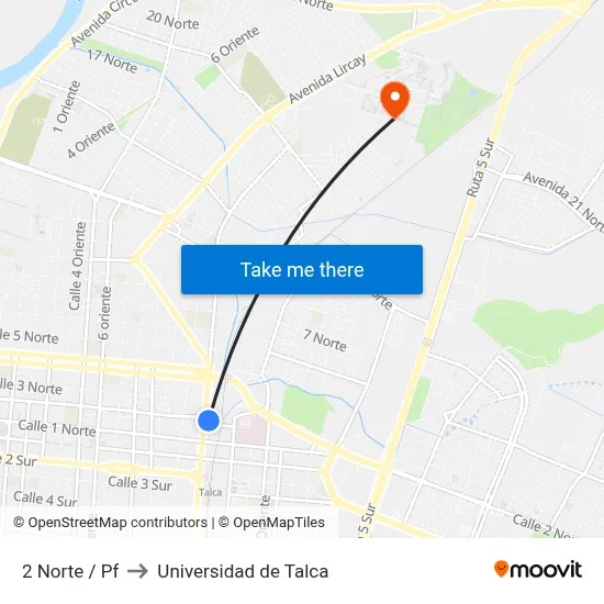 2 Norte / Pf to Universidad de Talca map