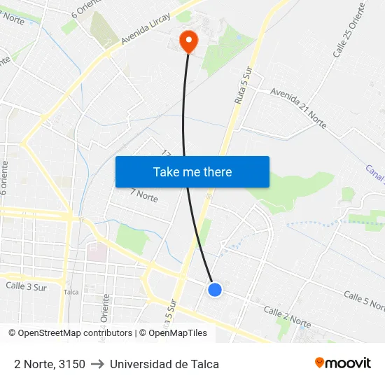2 Norte, 3150 to Universidad de Talca map
