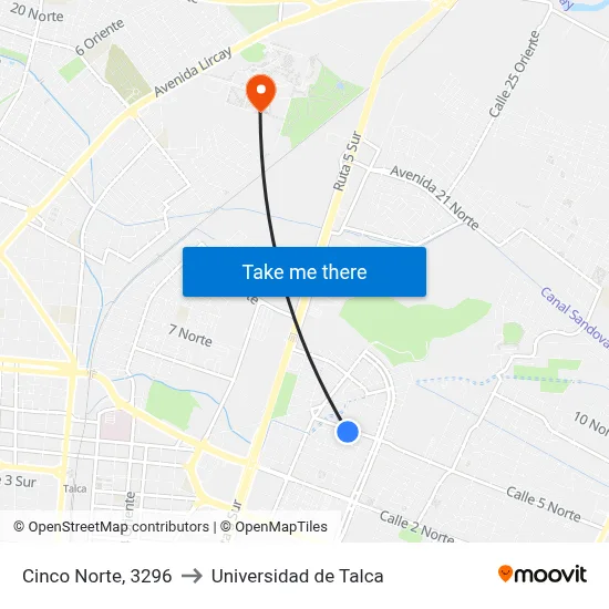 Cinco Norte, 3296 to Universidad de Talca map