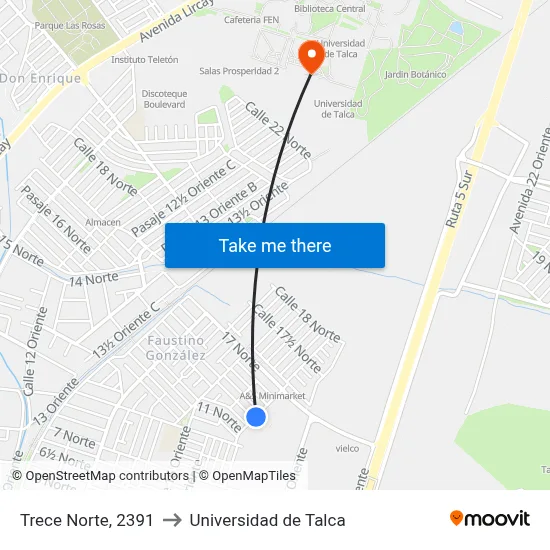 Trece Norte, 2391 to Universidad de Talca map