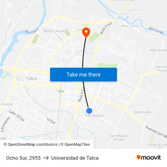 Ocho Sur, 2955 to Universidad de Talca map