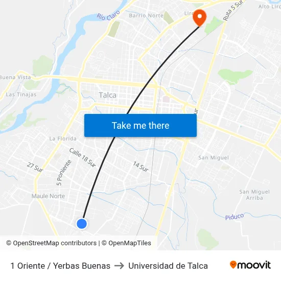 1 Oriente / Yerbas Buenas to Universidad de Talca map