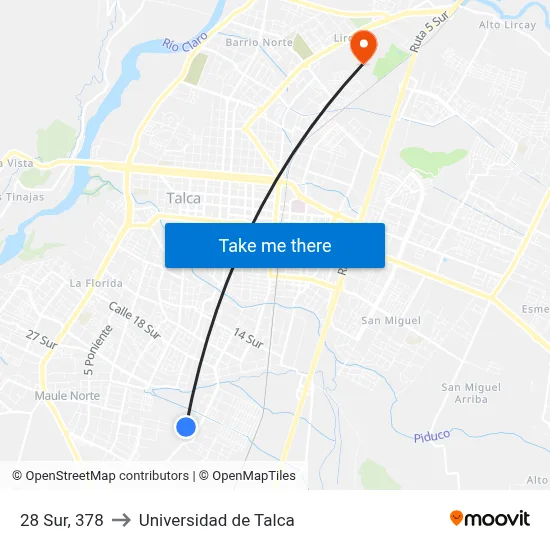 28 Sur, 378 to Universidad de Talca map