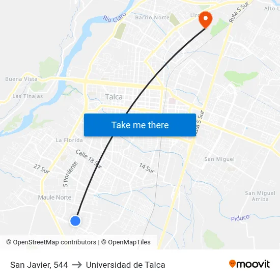 San Javier, 544 to Universidad de Talca map