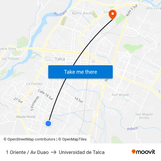 1 Oriente / Av Duao to Universidad de Talca map