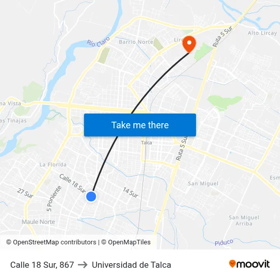 Calle 18 Sur, 867 to Universidad de Talca map