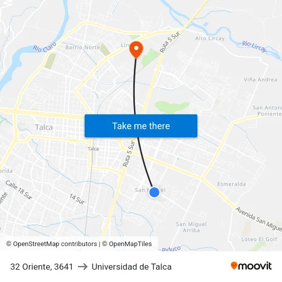 32 Oriente, 3641 to Universidad de Talca map