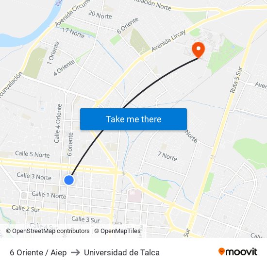 6 Oriente / Aiep to Universidad de Talca map
