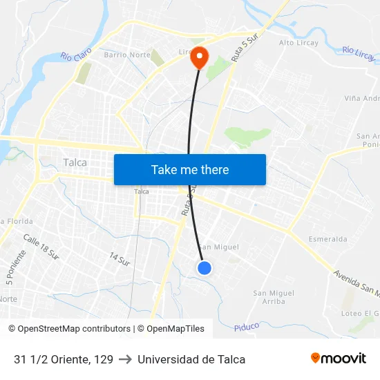 31 1/2 Oriente, 129 to Universidad de Talca map
