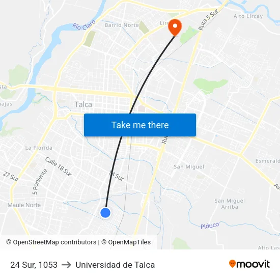 24 Sur, 1053 to Universidad de Talca map