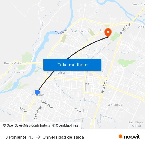 8 Poniente, 43 to Universidad de Talca map