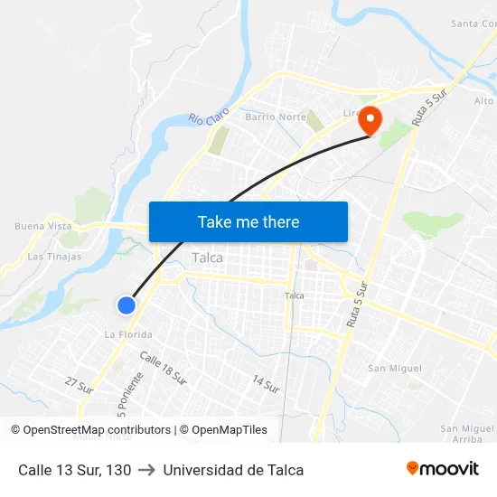Calle 13 Sur, 130 to Universidad de Talca map