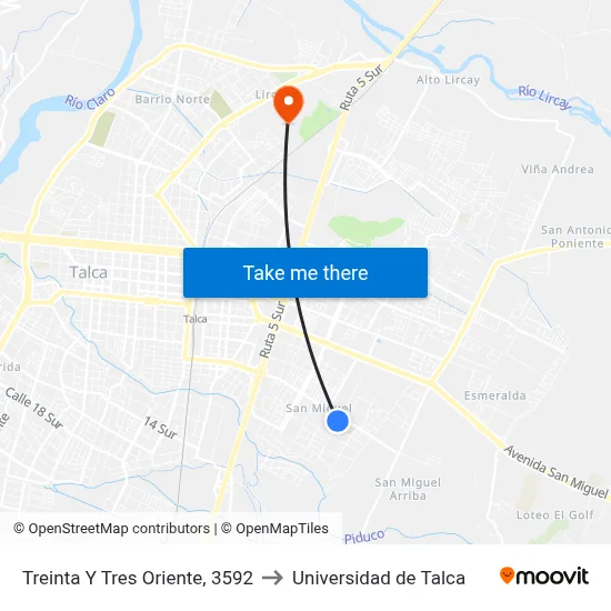 Treinta Y Tres Oriente, 3592 to Universidad de Talca map