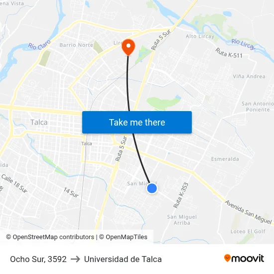 Ocho Sur, 3592 to Universidad de Talca map