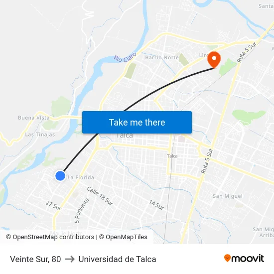 Veinte Sur, 80 to Universidad de Talca map