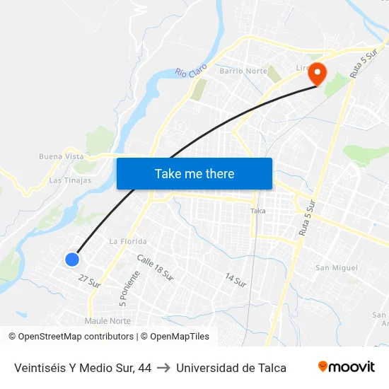 Veintiséis Y Medio Sur, 44 to Universidad de Talca map