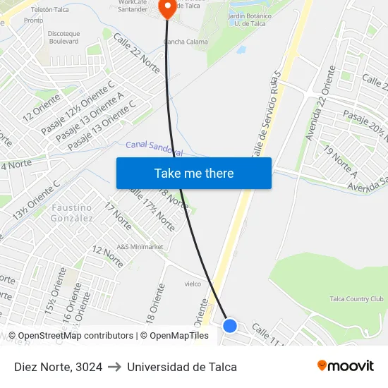 Diez Norte, 3024 to Universidad de Talca map