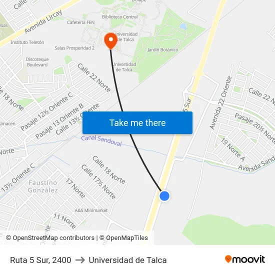 Ruta 5 Sur, 2400 to Universidad de Talca map