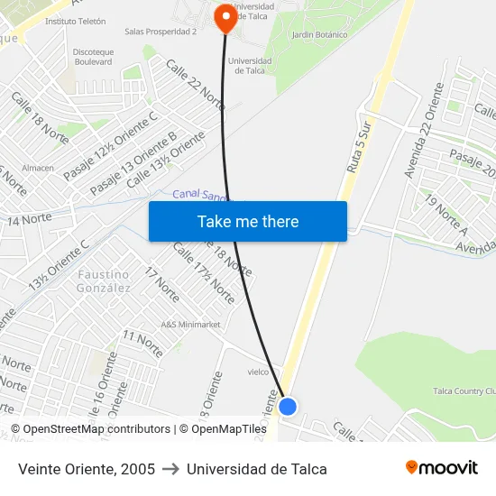 Veinte Oriente, 2005 to Universidad de Talca map
