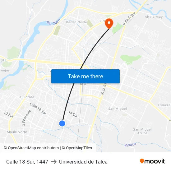 Calle 18 Sur, 1447 to Universidad de Talca map