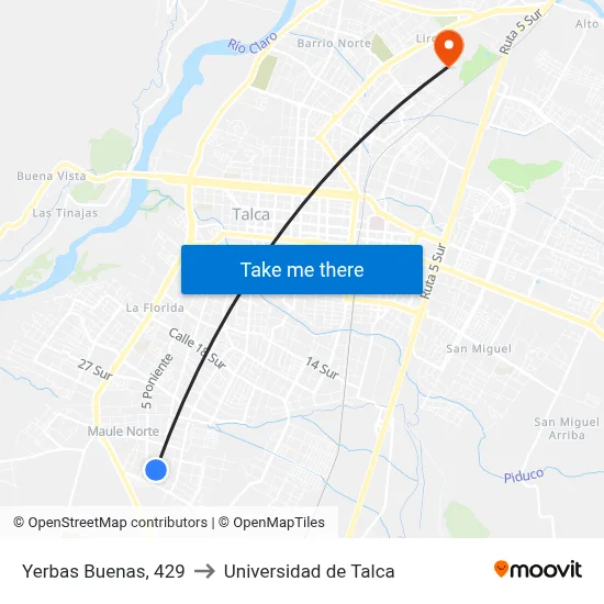Yerbas Buenas, 429 to Universidad de Talca map