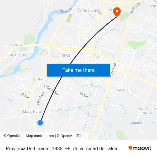 Provincia De Linares, 1888 to Universidad de Talca map
