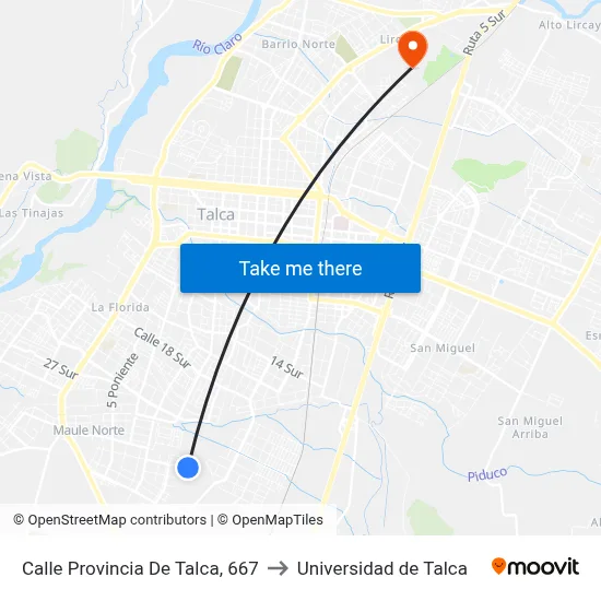 Calle Provincia De Talca, 667 to Universidad de Talca map