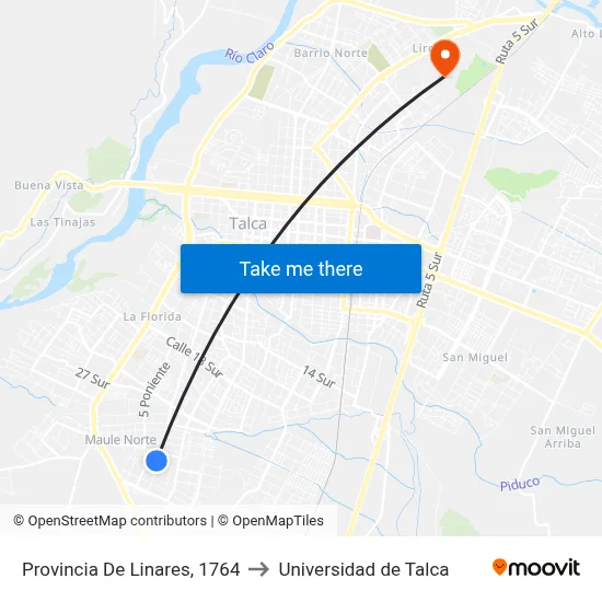 Provincia De Linares, 1764 to Universidad de Talca map