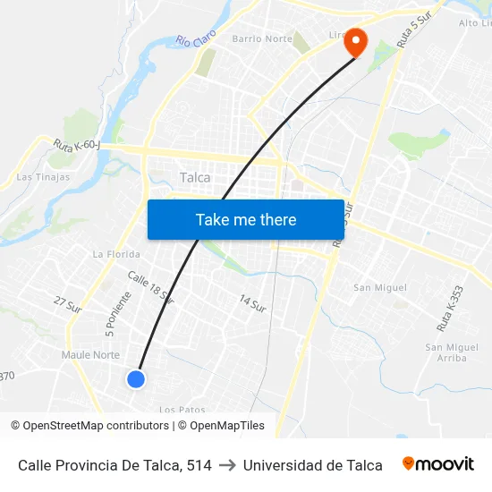 Calle Provincia De Talca, 514 to Universidad de Talca map