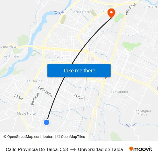 Calle Provincia De Talca, 553 to Universidad de Talca map