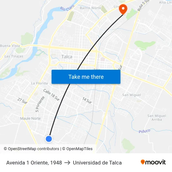 Avenida 1 Oriente, 1948 to Universidad de Talca map
